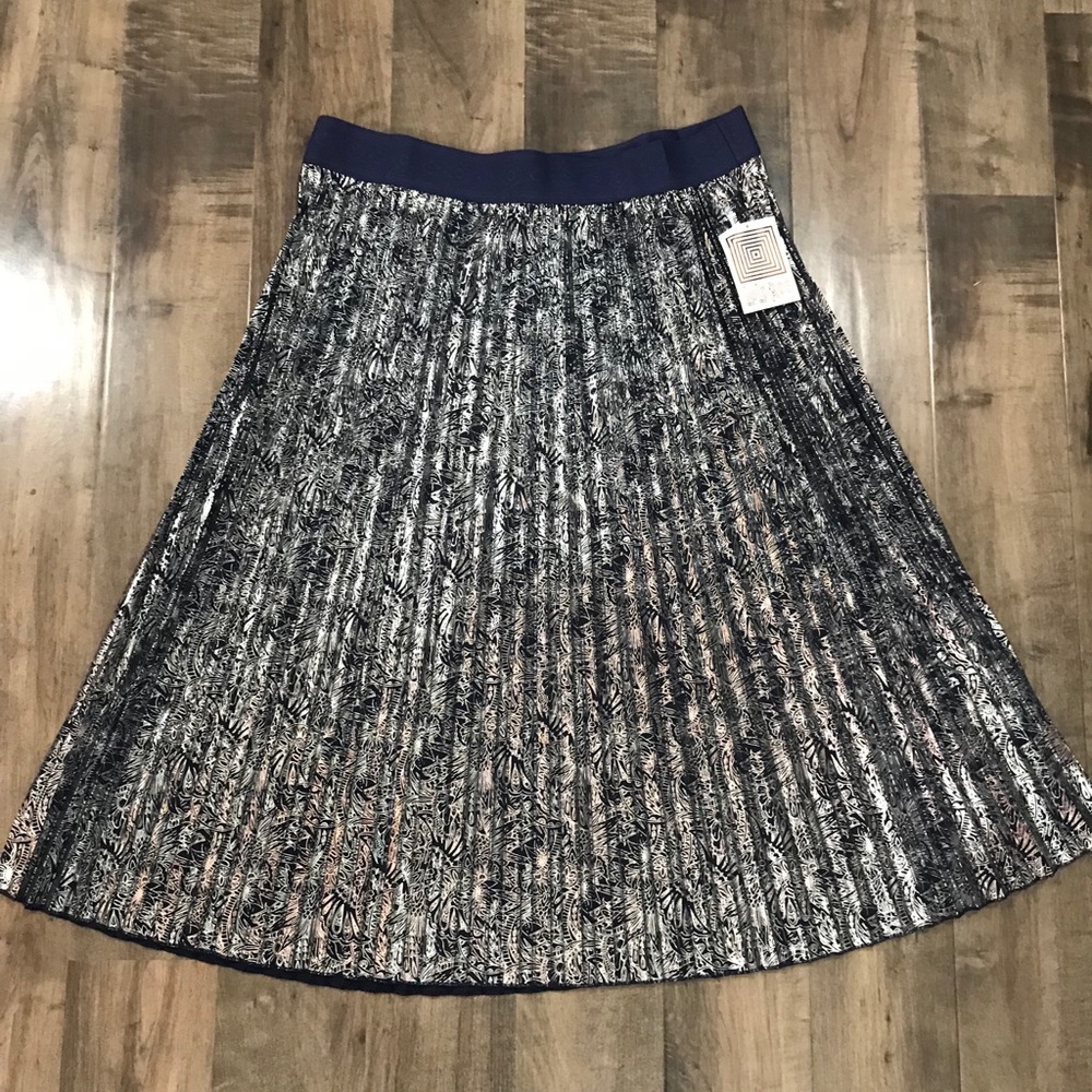 Blue and Silver Metallic Pleated Skirt